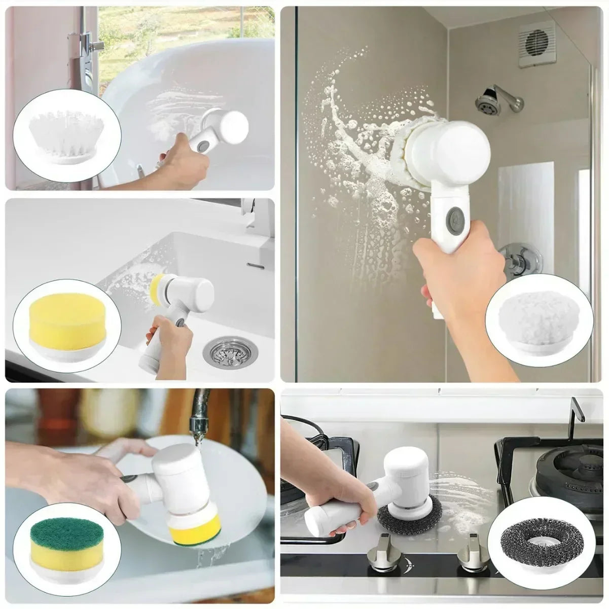 Electric Spin Scrubber โ Power Cleaning Brush with 5 Replaceable Heads