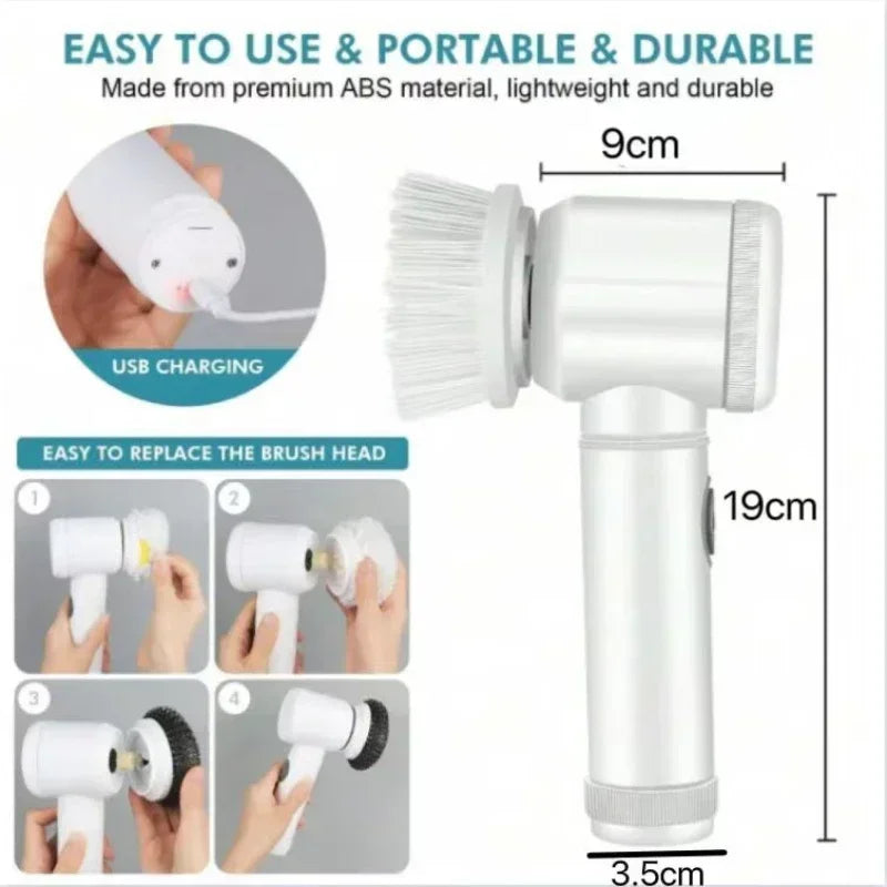 Electric Spin Scrubber โ Power Cleaning Brush with 5 Replaceable Heads