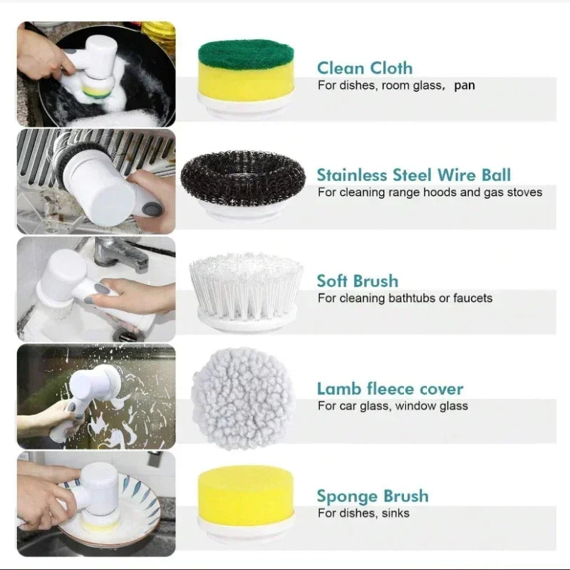 Electric Spin Scrubber โ Power Cleaning Brush with 5 Replaceable Heads