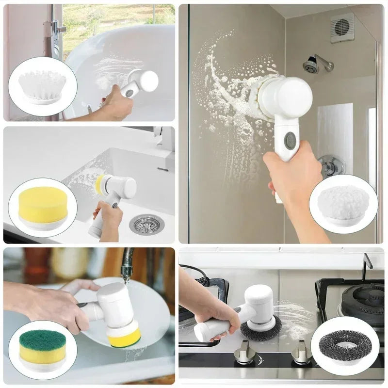 Electric Spin Scrubber โ Power Cleaning Brush with 5 Replaceable Heads
