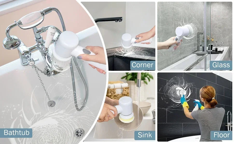 Electric Spin Scrubber โ Power Cleaning Brush with 5 Replaceable Heads