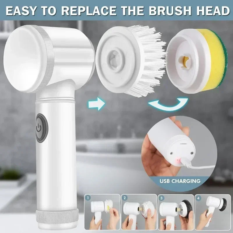 Electric Spin Scrubber โ Power Cleaning Brush with 5 Replaceable Heads
