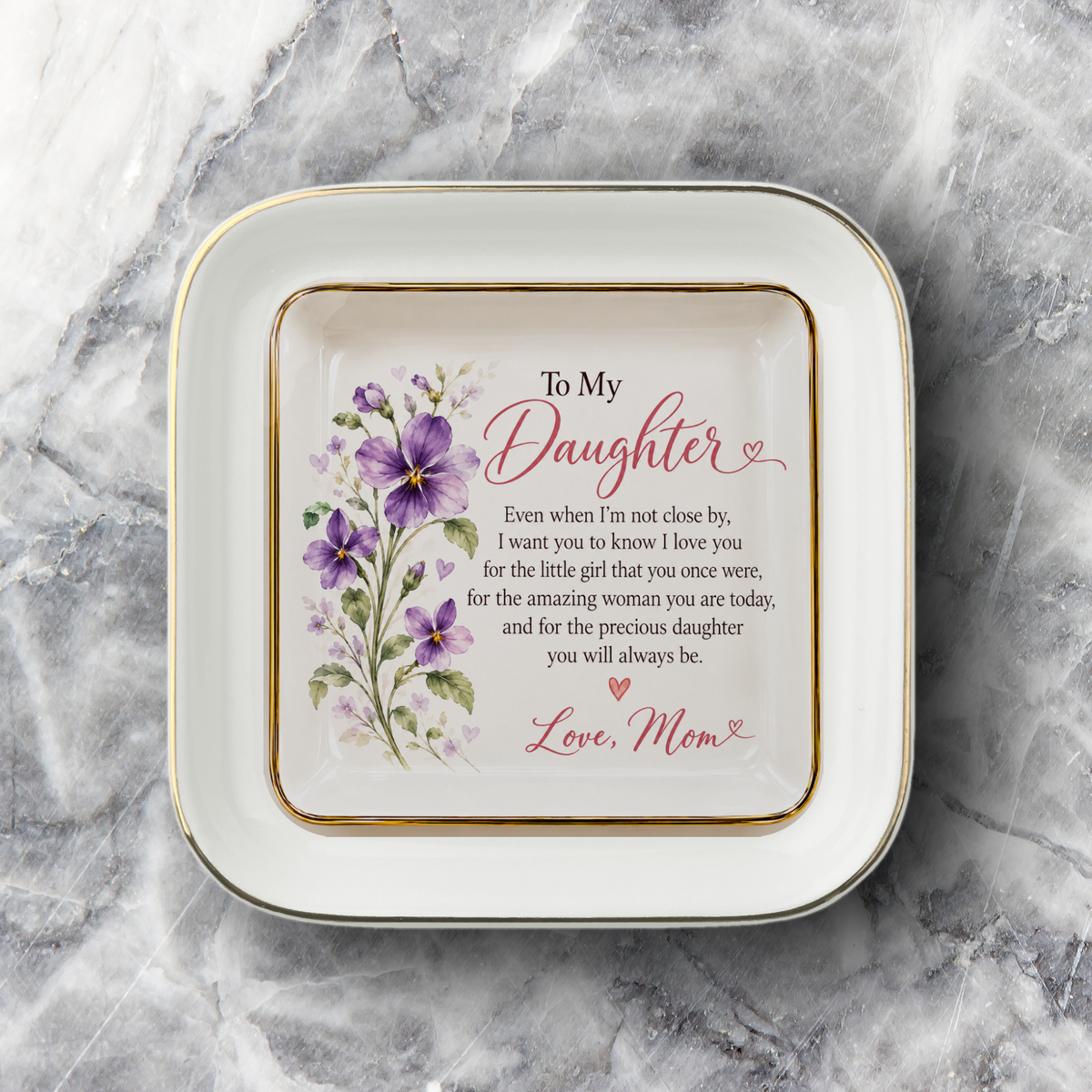 To My Daughter – February Violet Birth Flower Jewelry Dish