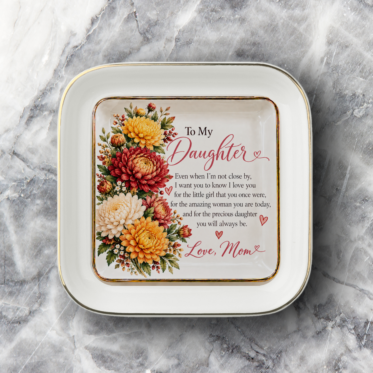 To My Daughter – November Chrysanthemum Birth Flower Jewelry Dish