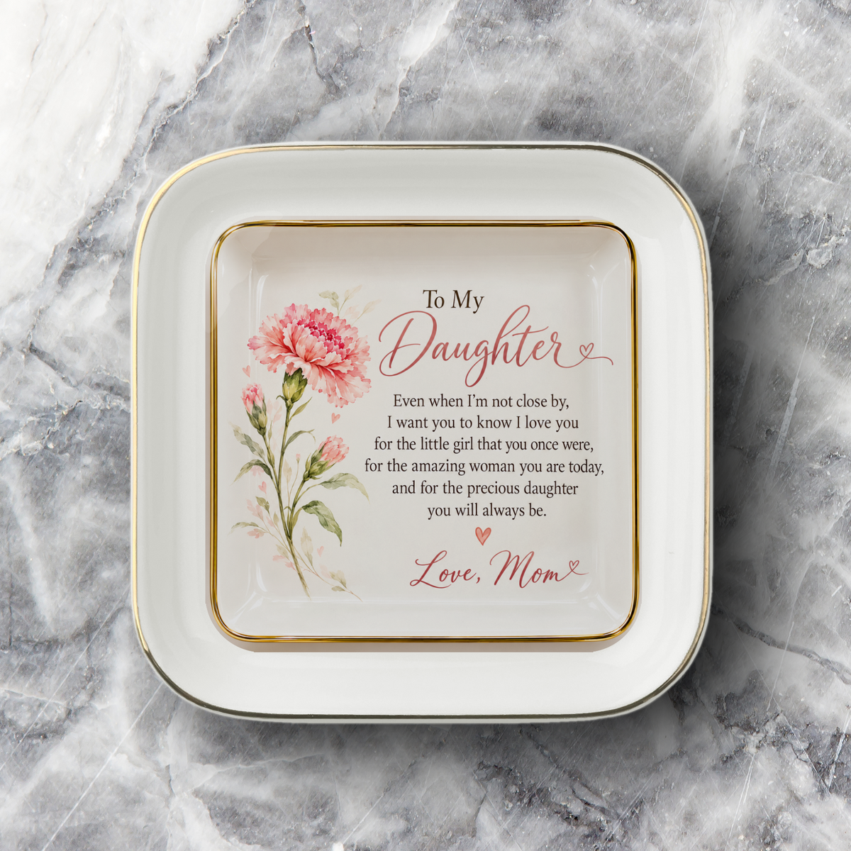 To My Daughter – January Carnation Birth Flower Jewelry Dish
