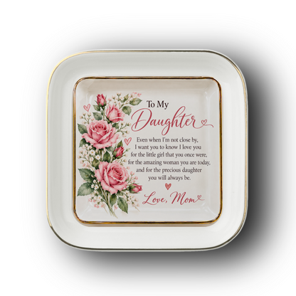 To My Daughter – June Rose Birth Flower Jewelry Dish